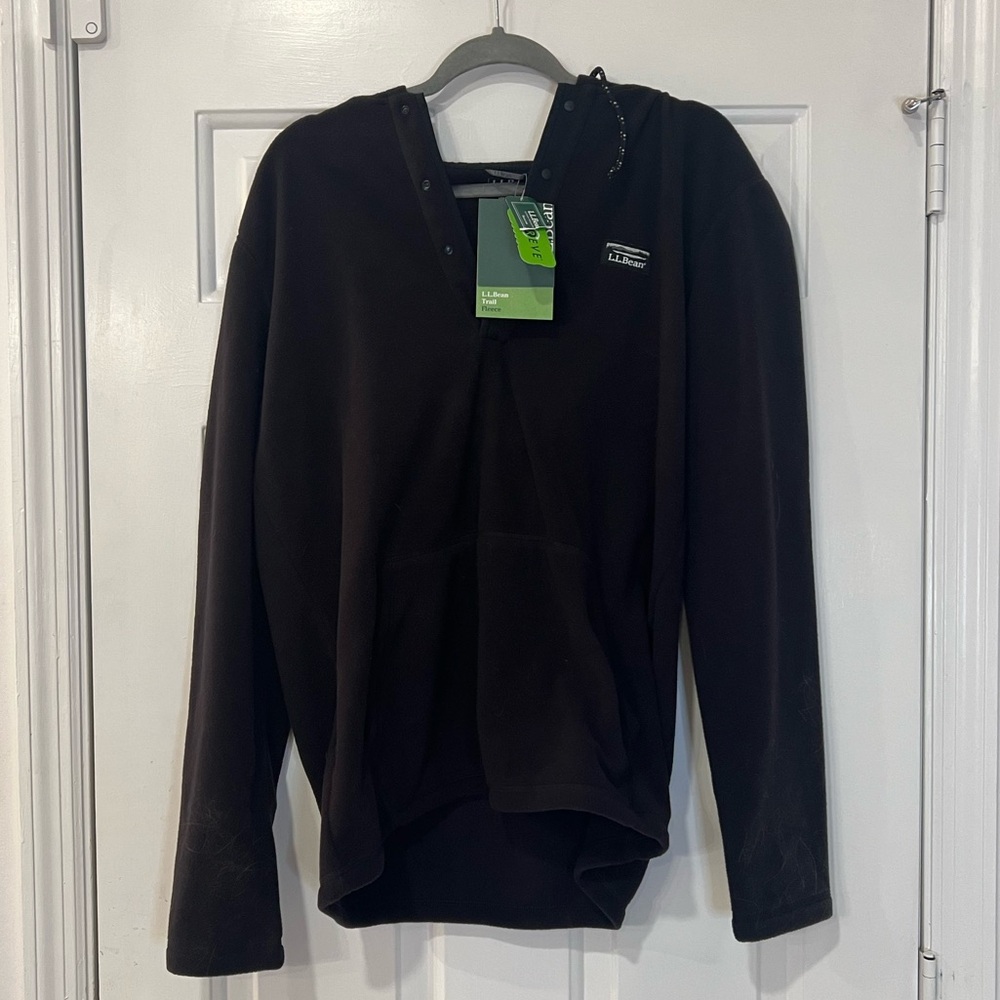 NWT LL Bean Mens Medium M Tall Trail Fleece Hoodie Black Hooded Jacket Pullover